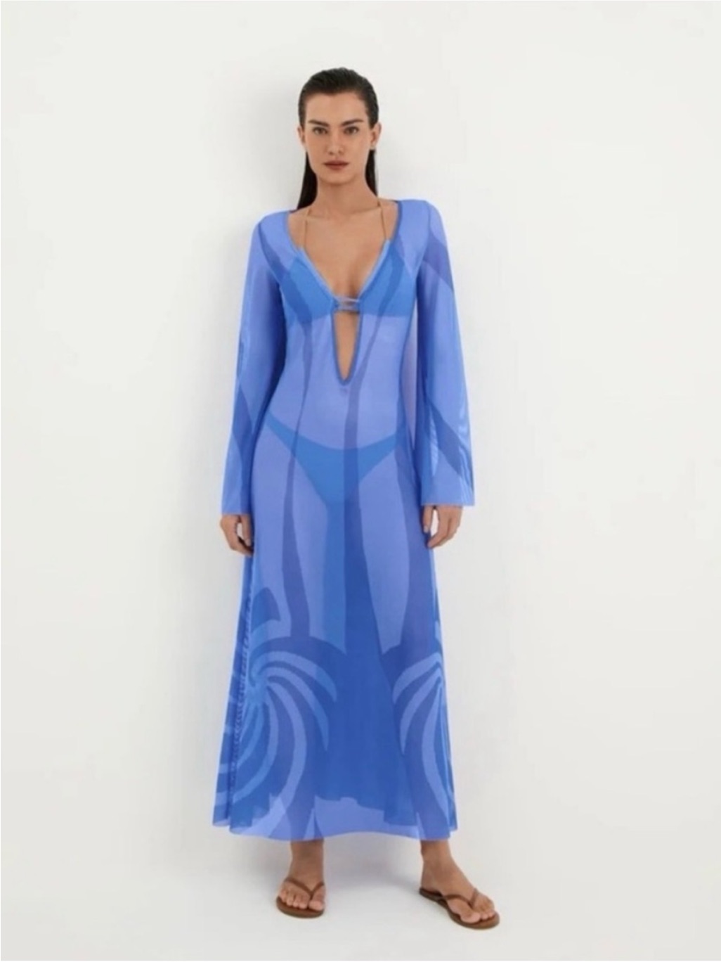 Caroline Constas Blue Purple Mesh Cut Put Maxi Dress Swim Coverup Size Medium